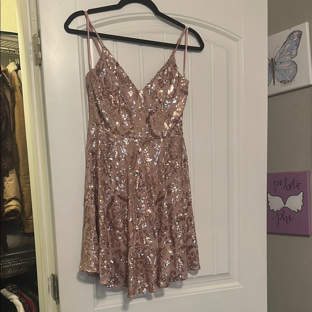 Sparkling Pink Sequin Dress with Straps